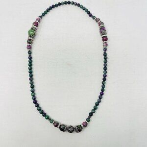 Shop LC Ruby Zoisite/White Austrian Crystal Stretchable Necklace Silvertone 5181